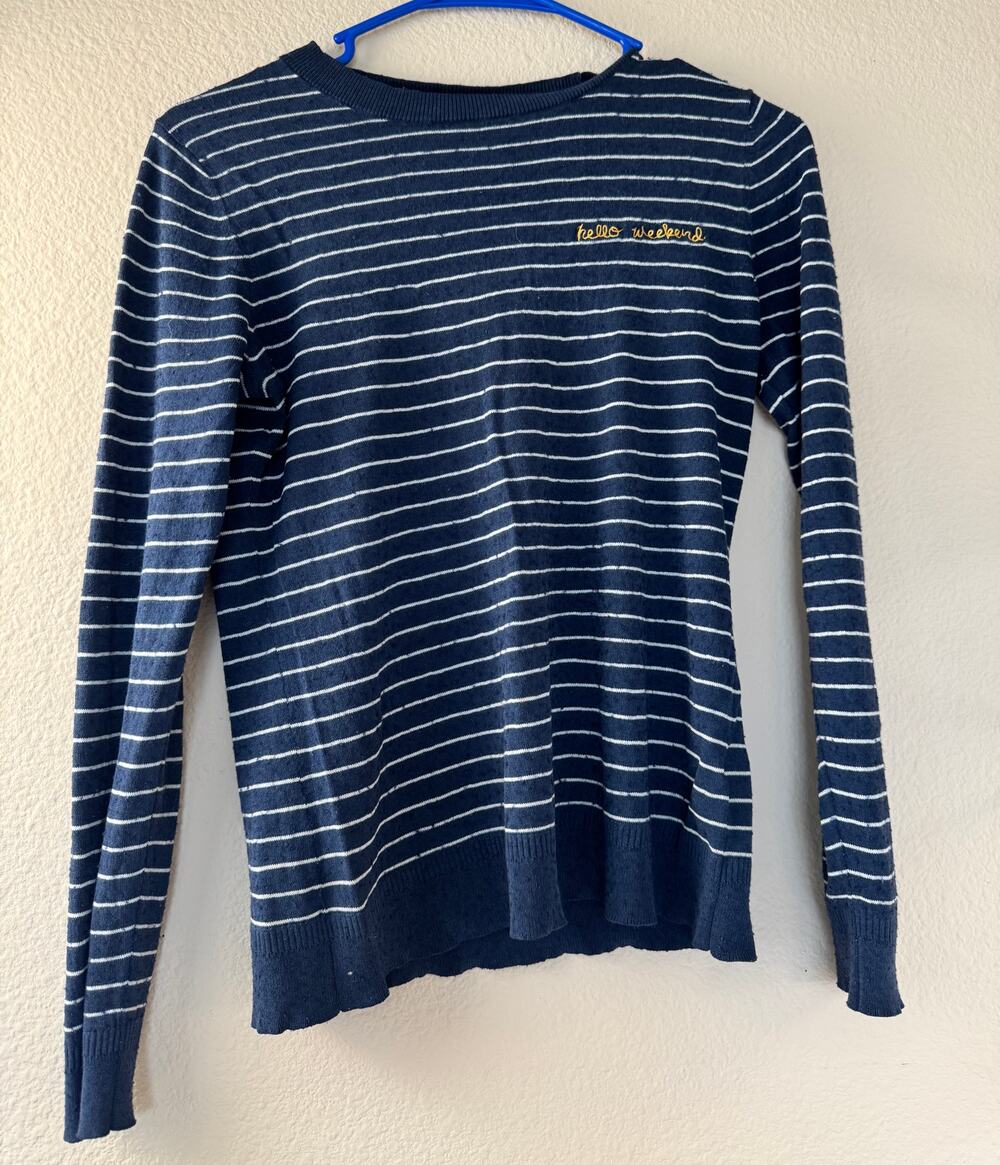 Banana Republic Silk Cashmere Petite Small Navy Striped Hello Weekend Sweater